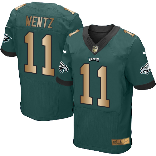 Nike Eagles #11 Carson Wentz Midnight Green Team Color Men's Stitched NFL New Elite Gold Jersey